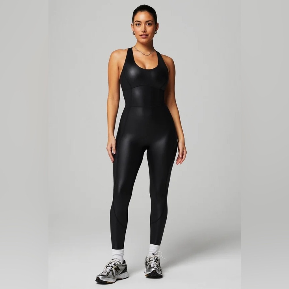 Fabletics | Khloe Edit | Motion365+ Racerback Black Shine Jumpsuit - Size Small